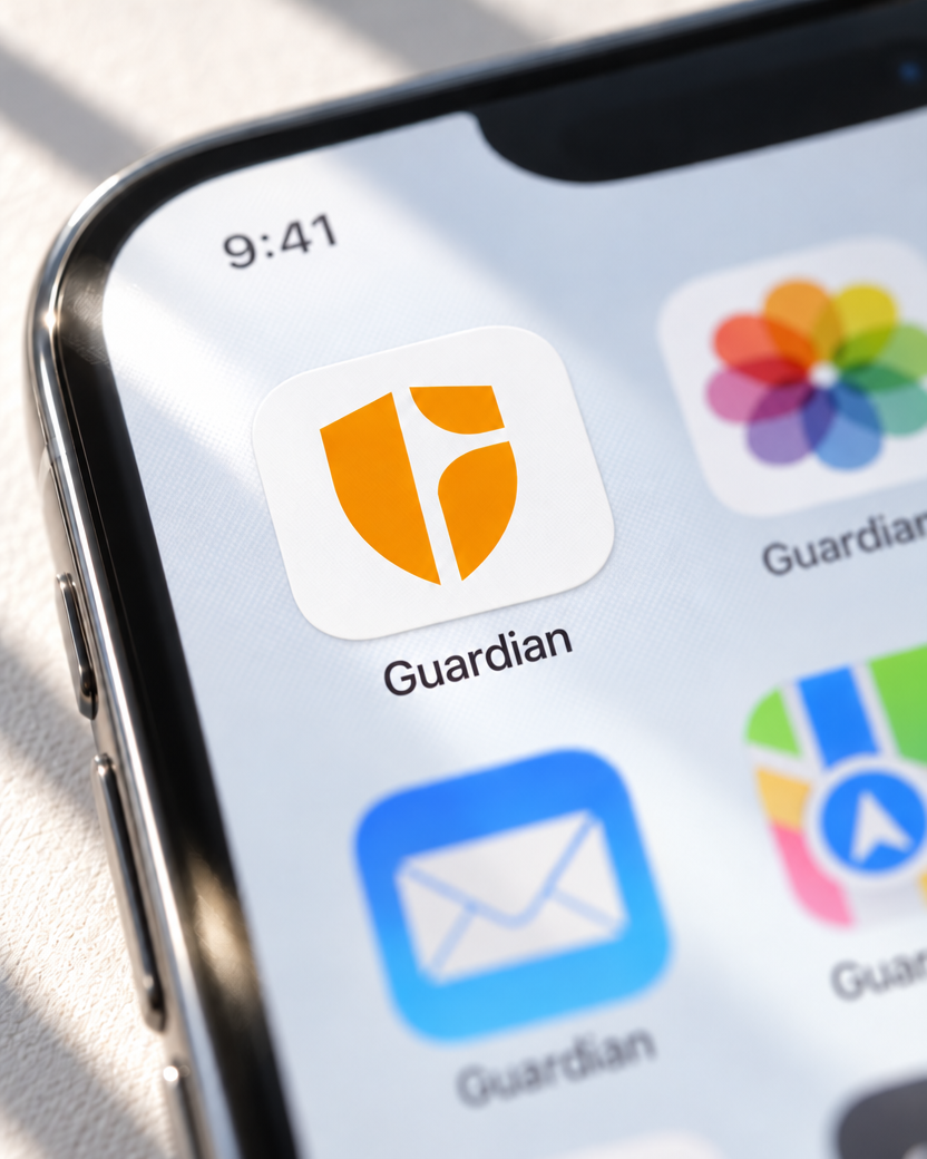 Guardian app icon on a phone