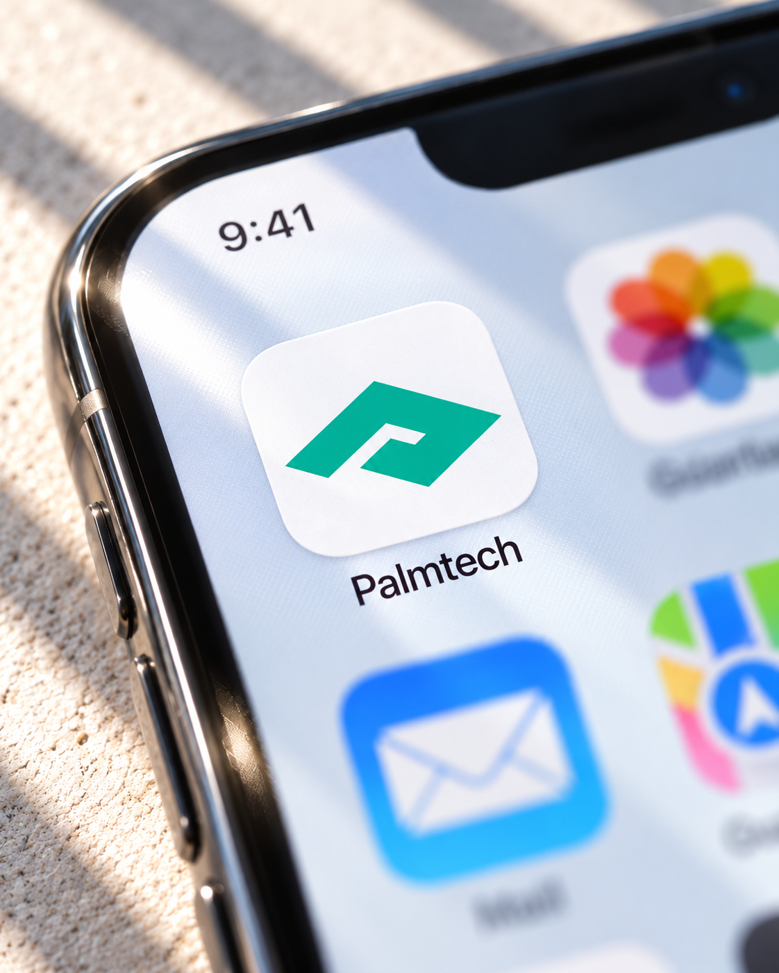 Palmtech app icon on a phone